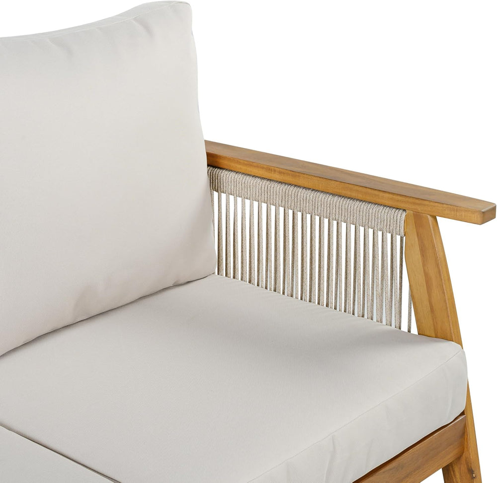 Christopher Knight Home Outdoor 3 Seater Patio Sofa with Acacia Wood Frame an...