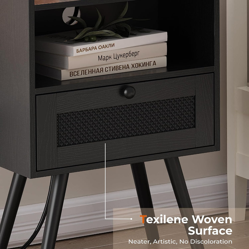 SUPERJARE Nightstands with Charging Station, Bedside Table Set of 2 with Texi...