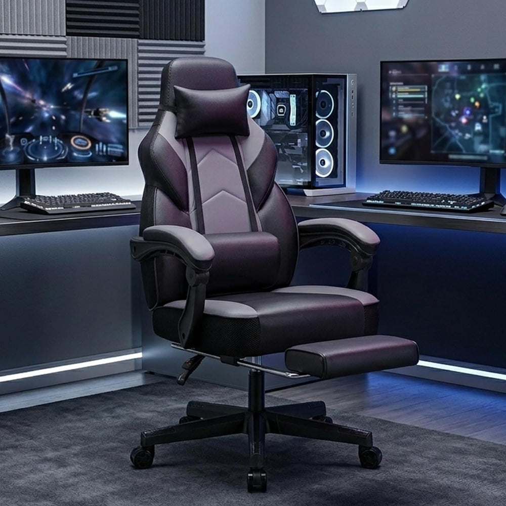 Gaming Chair for Adults, Grey Video Game Chair with Footrest, Big and Tall Ga...
