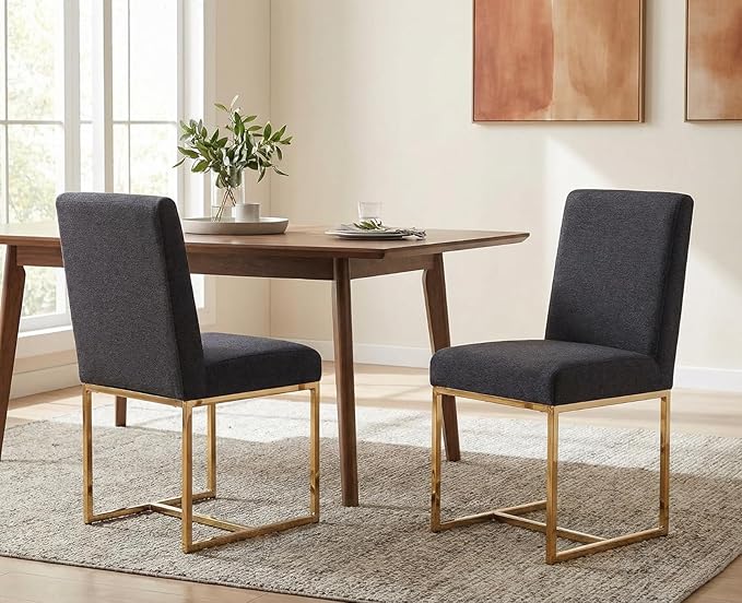 CIMOTA Black Modern Dining Chairs Set of 2, Upholstered Dining Room Chairs Ar...