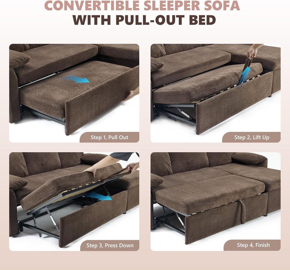 VINGLI Sectional Sleeper Sofa with Pull Out Couch Bed, 85 Inch L-Shaped Conve...