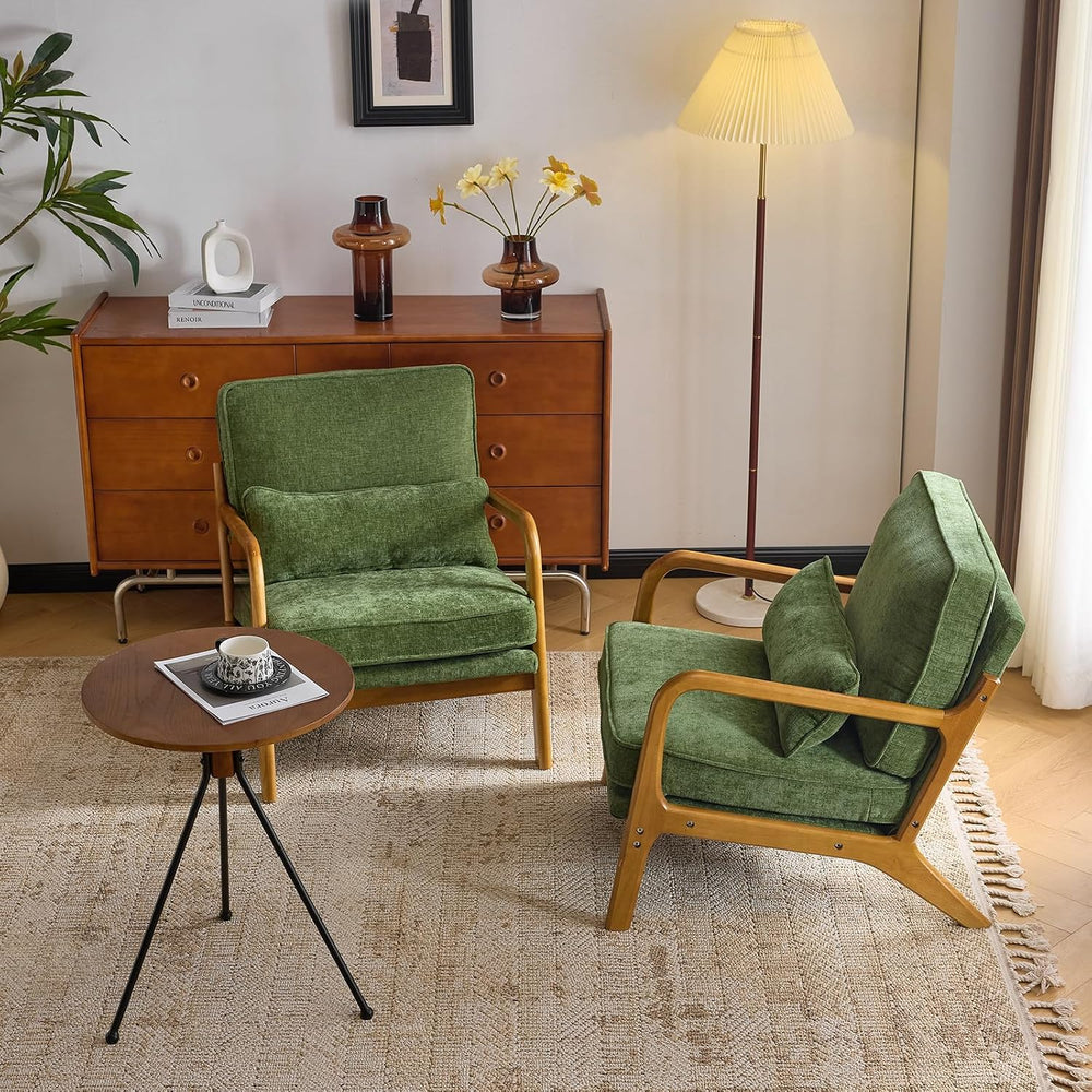 VINGLI Chenille Mid-Century Modern Accent Chair Set of 2, Cute Reading Arm Ch...