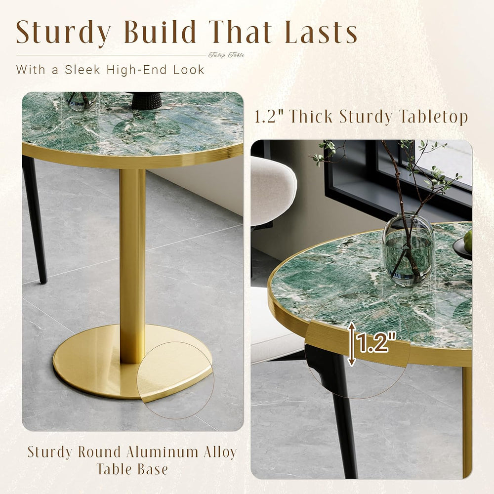 31.5" Round Tulip Table for 2-4, 1.2" Thick Emerald Forest Sintered...