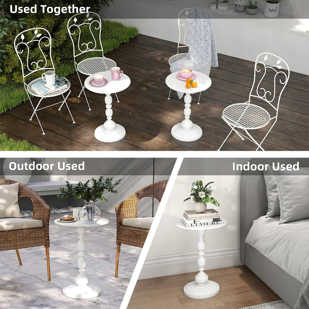 White Side Tables Set of 2 with Metal Pedestal Round End Tables for Small Spa...