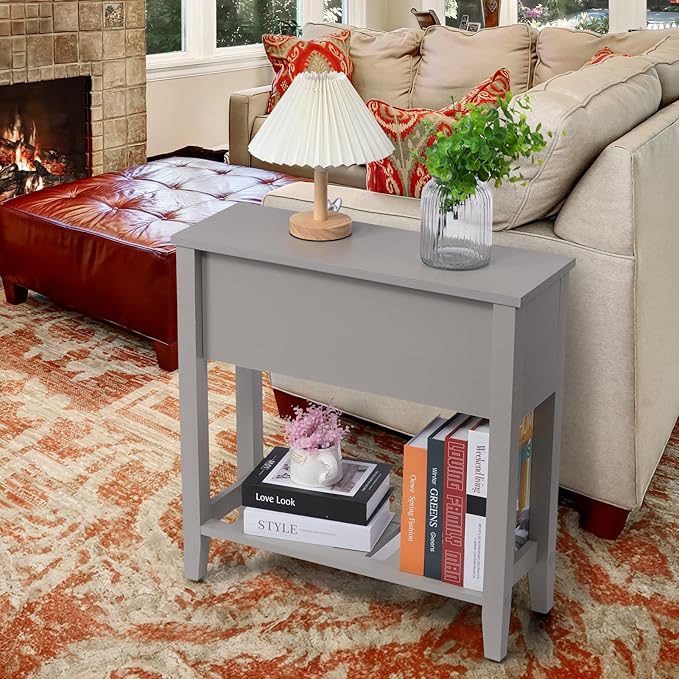 Gery Chairside Narrow End Table, Solid Recliner Side Table with Drawer, Slim ...