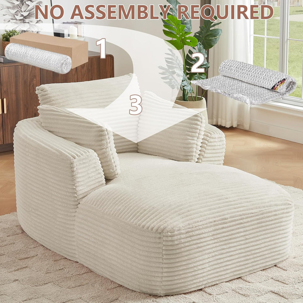 KIVENJAJA Oversized Chaise Lounge Chair Indoor, Corduroy Comfy Floor Sleeper ...