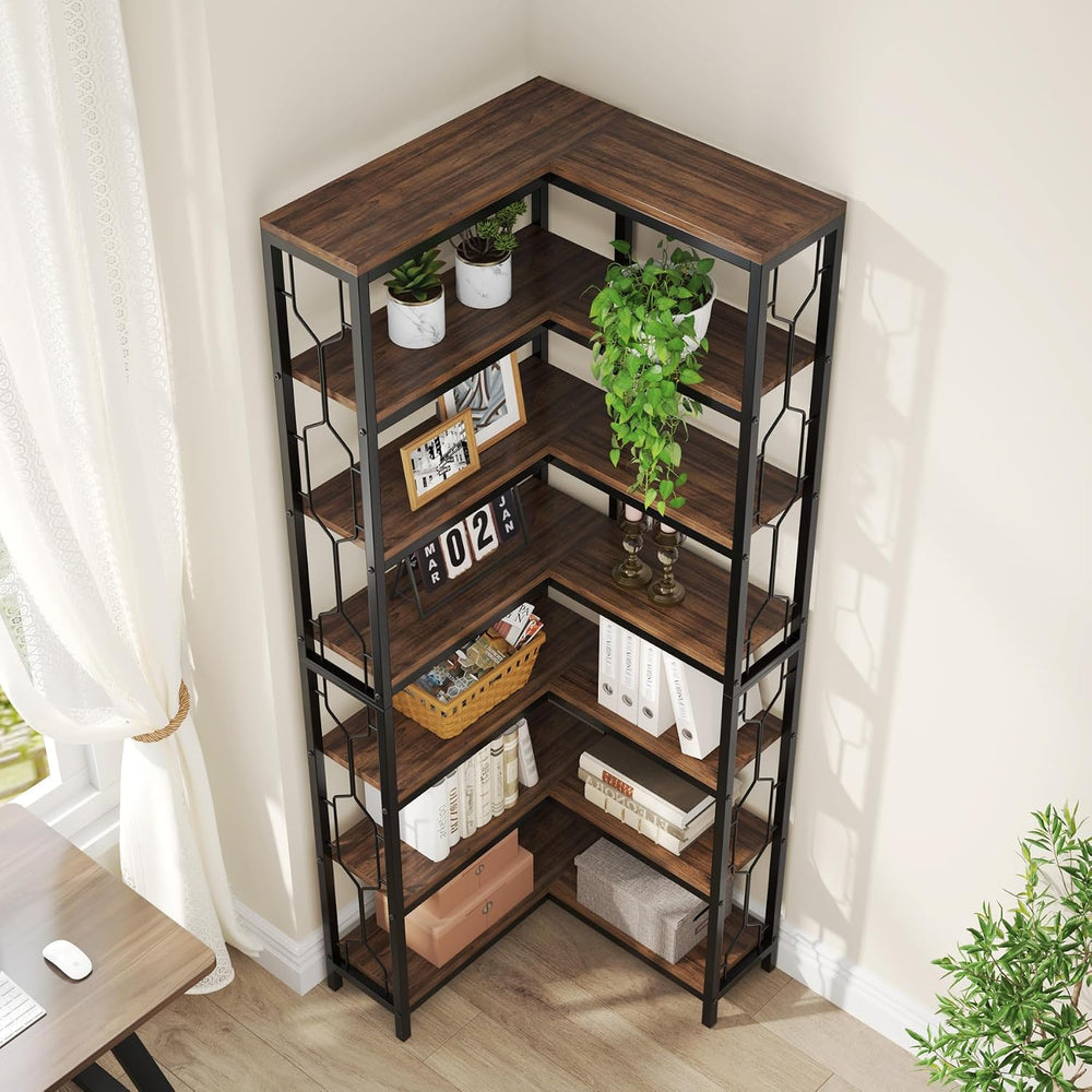 Tribesigns Corner Shelf, 7-Tier Industrial Corner Bookshelf and Bookcase | Fr...