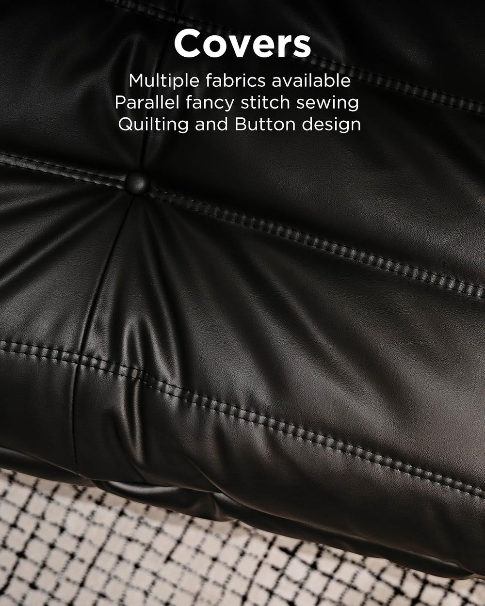 Uncompressed Bean Bag Chair for Adults, Memory Foam Floor Sofa | White, Leath...