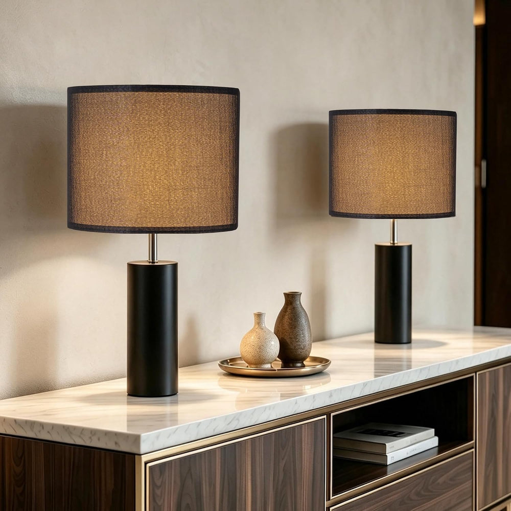 23.5" Modern Wood Table Lamps for Bedroom Living Room, Set of 2, Black