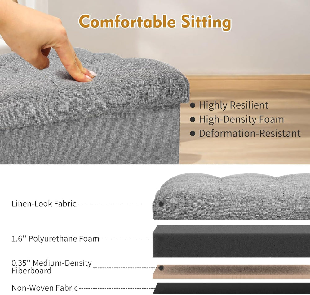 Storage Ottoman with Extra Thick Foam Padded Seat, Foldable Foot Rest Stool w...