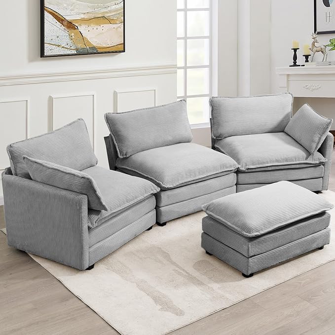 ROWHY Oversized Modular Sectional Sofa with Movable Ottoman, 112 Inch 4 Seat ...