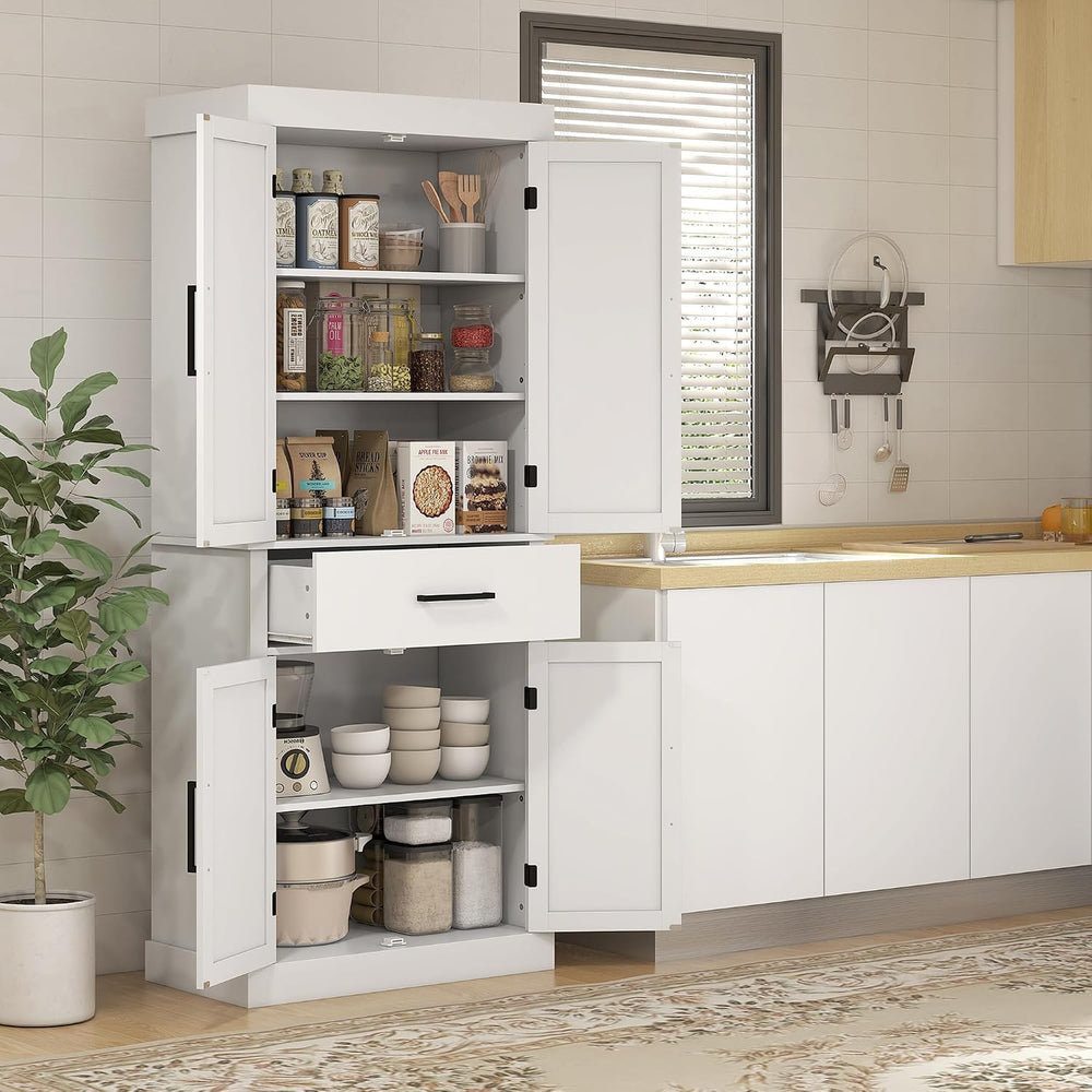 72" Tall Kitchen Pantry Storage Cabinet, Farmhouse Freestanding Sideboar...