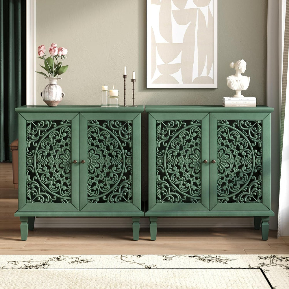 Sideboard Buffet Cabinet with Storage, Accent Cabinet with 2 Carved Doors and...