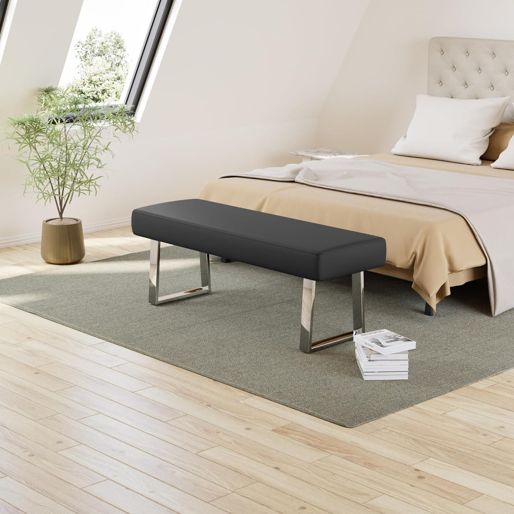 JIEXI 45.3" Indoor PU Leather Upholstered Footstool Bench with Metal Leg...