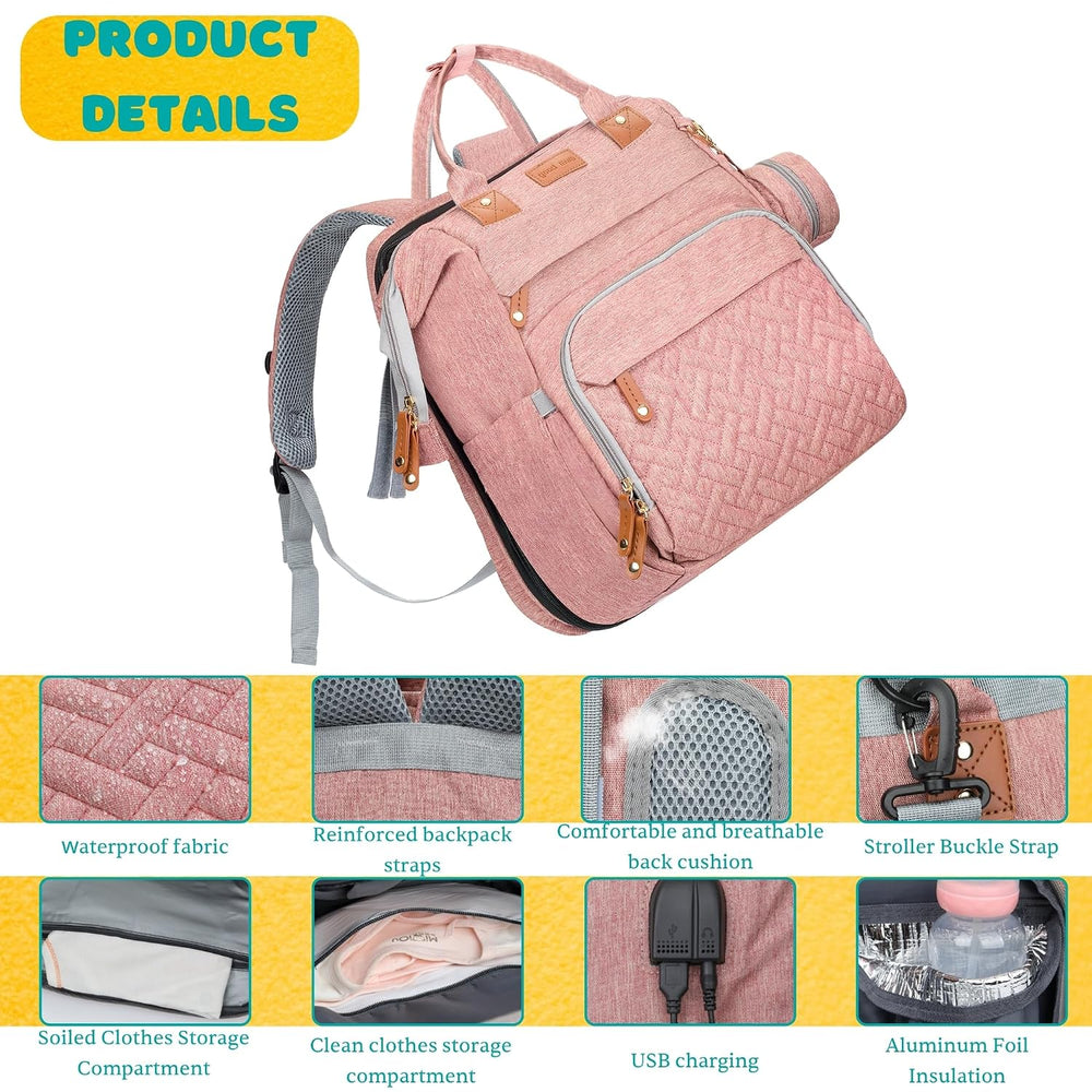 Diaper Bag Backpack with Changing Station, Pink