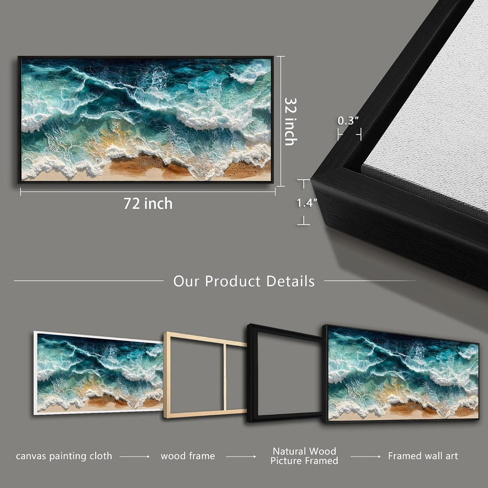 WLWBINTING Black Framed Large Beach wall art Ocean Wave Canvas Prints Modern ...