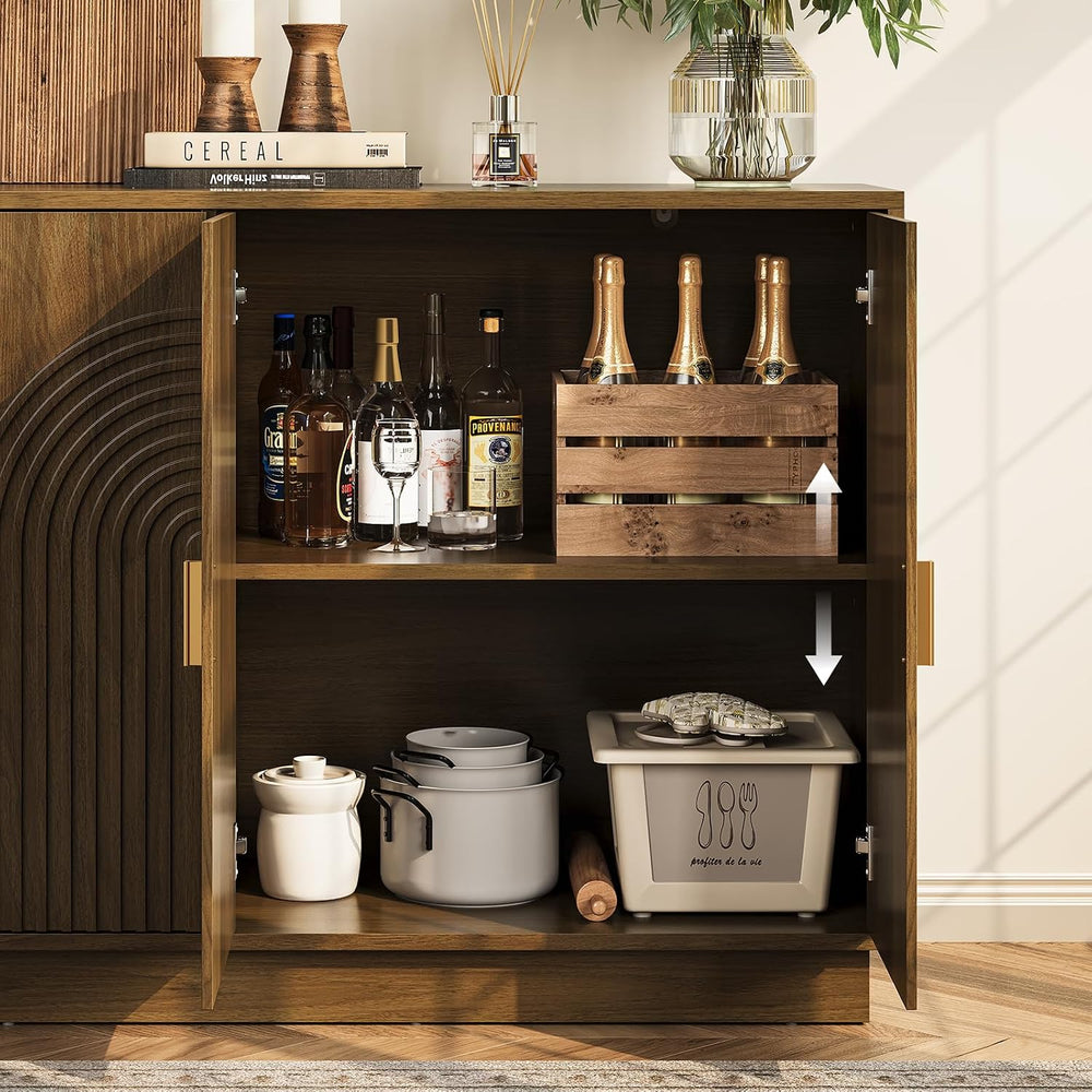 Fluted Sideboard Buffet Cabinet with Storage - 57" Credenza Coffee Bar C...