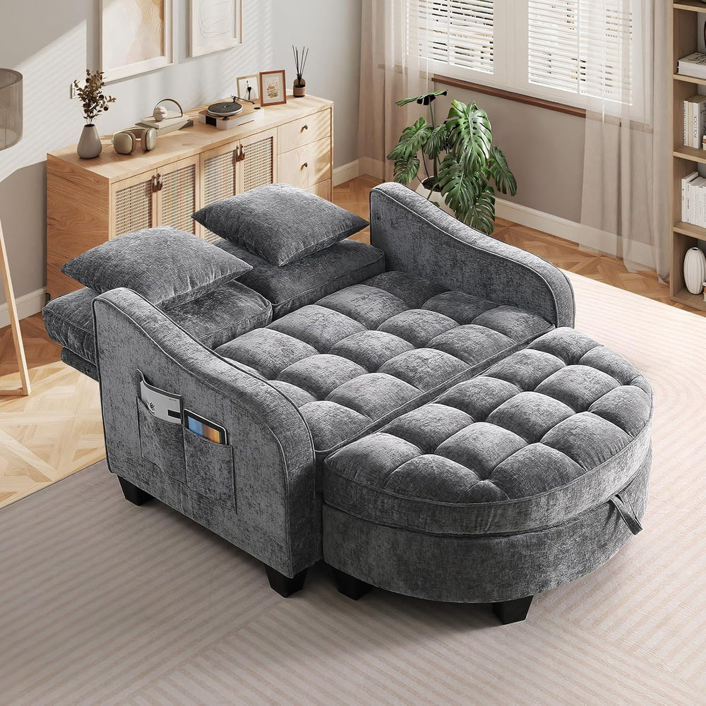 Oversized Chaise Lounge Chair Indoor with Ottoman, Chenille Tufted Comfy Love...