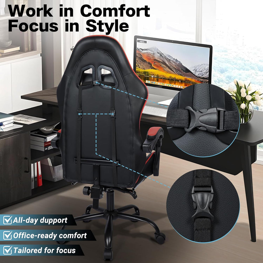 Gaming Chair with Footrest and Lumbar Support, Height Adjustable Chair with 3...