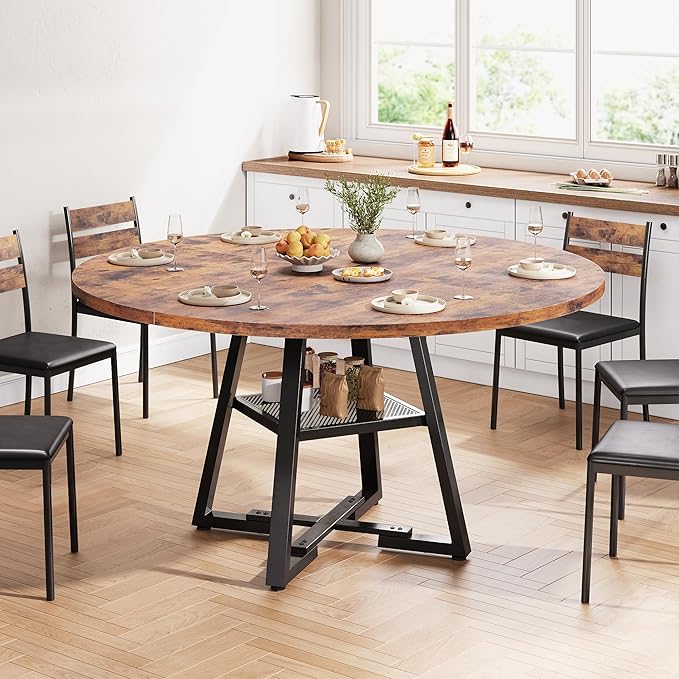 51'' Round Dining Table for 6,Kitchen Dining Room Circle Dinner Pedes...