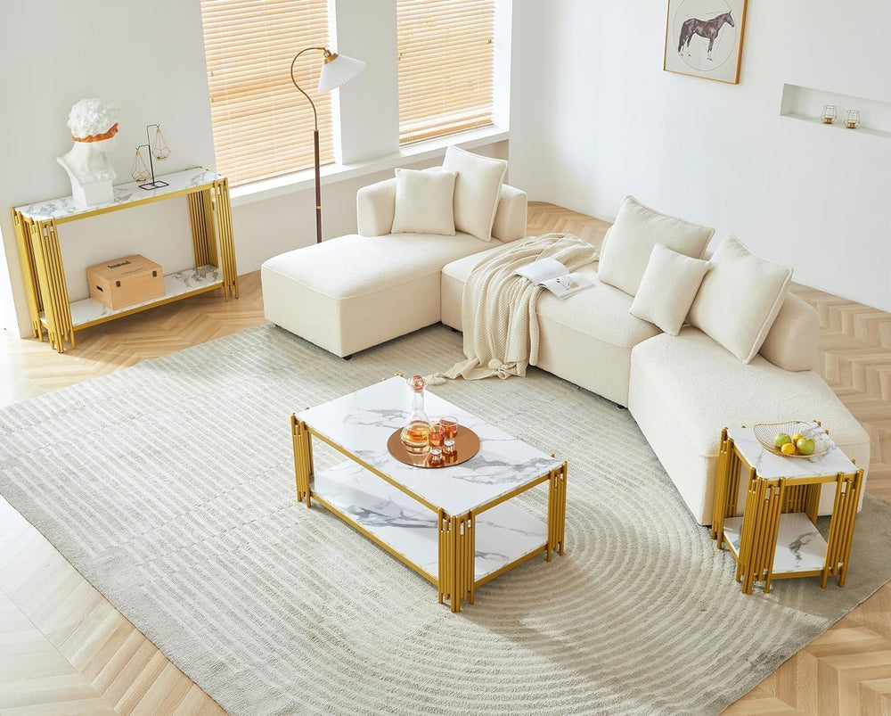 3 Piece Living Room Table Set, Faux Marble Coffee Table, Console Table and En...