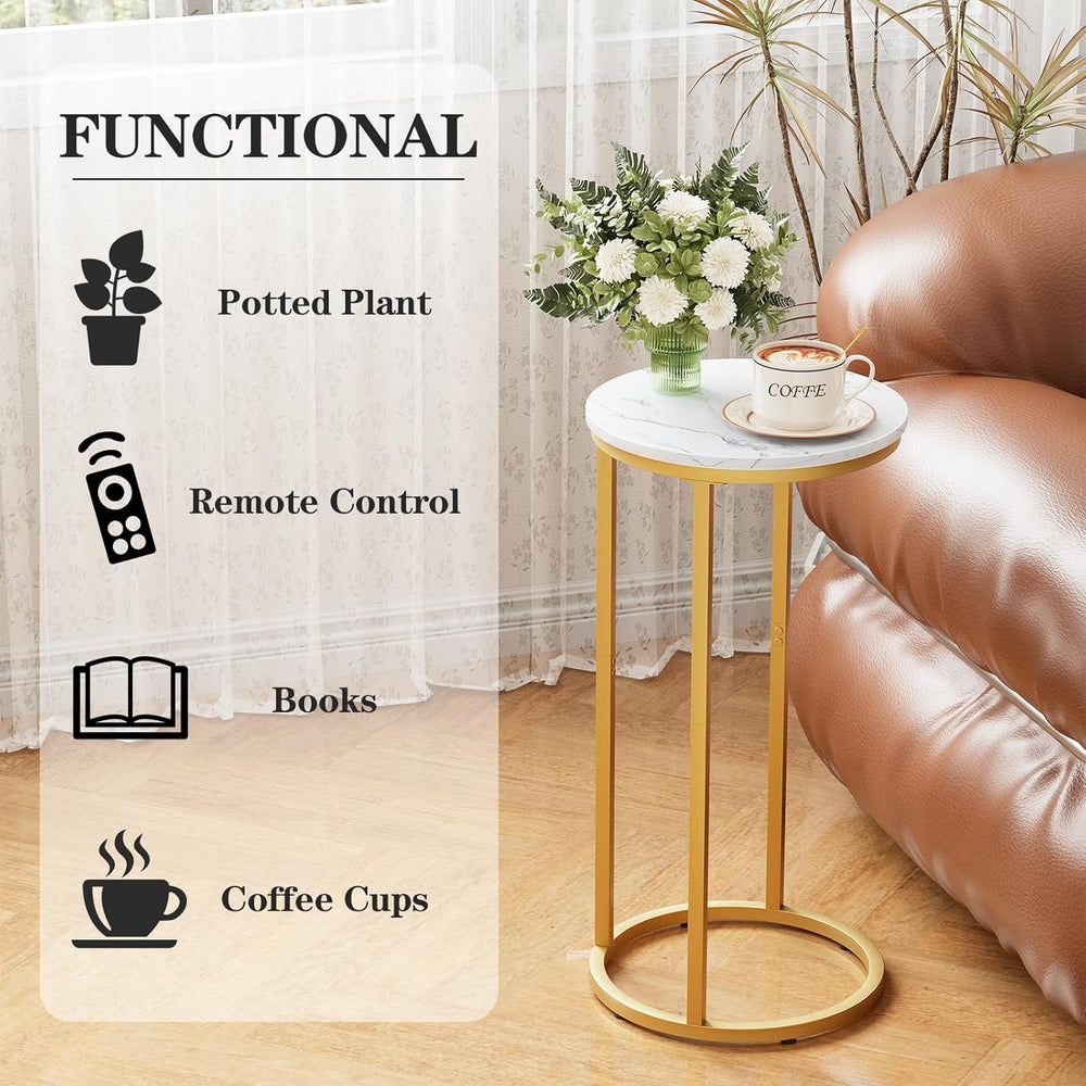 C Shaped End Table, Couch Side Tables for Living Room, Round Sofa End Table w...