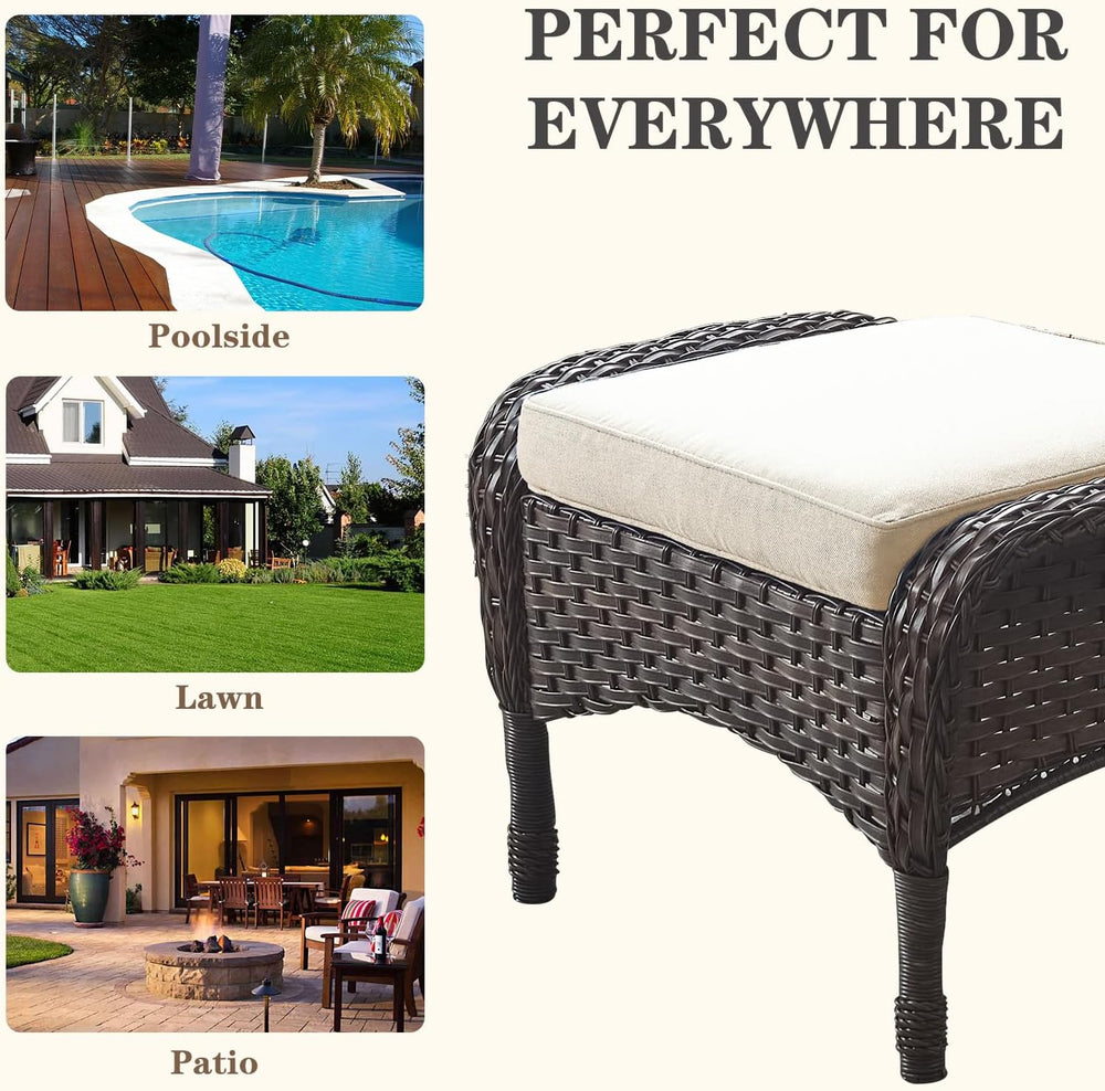 Belord Outdoor Ottomans for Patio Foot Rest - 25 Inch PE Wicker Foot Stool Se...