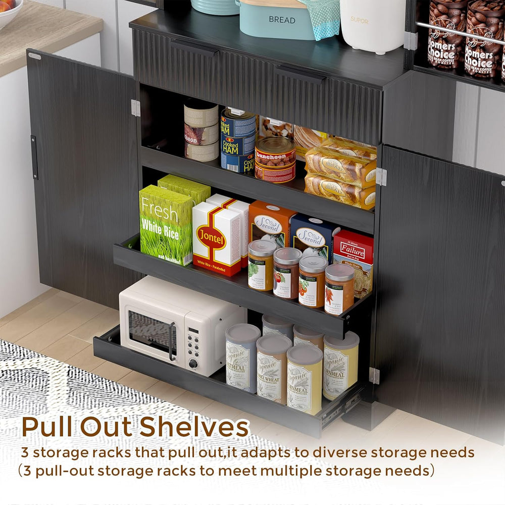72” Kitchen Pantry Cabinet, Fluted Kitchen Cupboard with Doors and Large Draw...