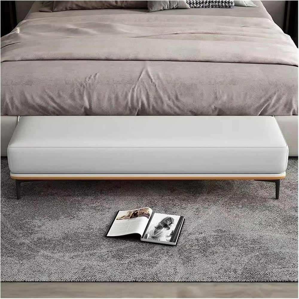 Modern Bedroom Bench, PU Leather Entrance, Upholstered Bed Stool with Metal L...