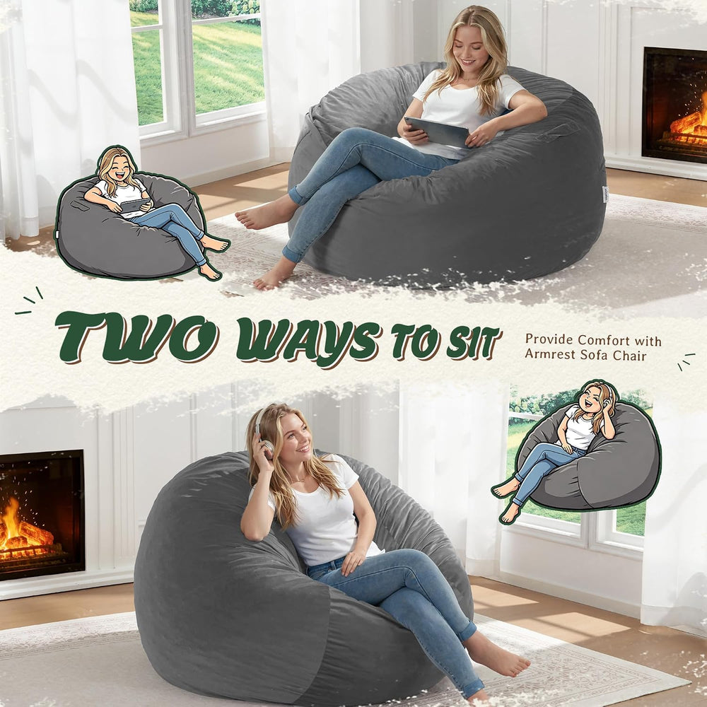 ZurNesfure Bean Bag Chairs for Adults 3FT with Memory Foam Grey, Medium | Gia...