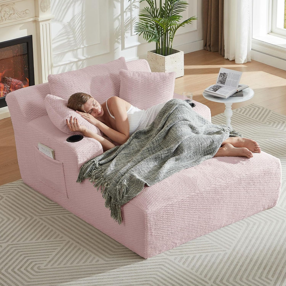 LUCKHAO 49.2" Oversized Chaise Lounge Chair Indoor,Faux Fur Reading Chai...