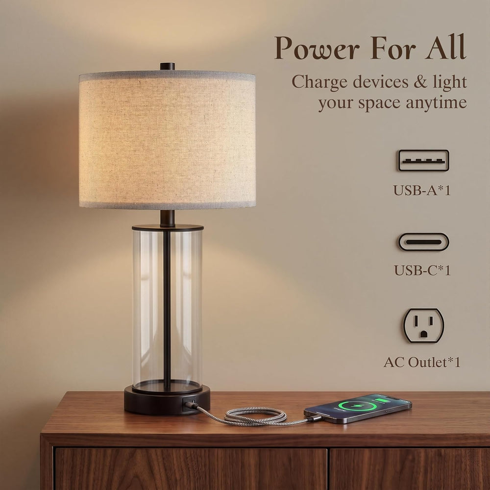 Kyrid 23.5'' Glass Table Lamp Set of 2 for Living Room with USB Ports...