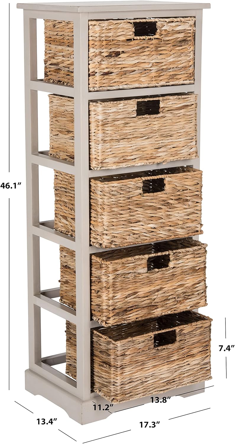 SAFAVIEH Vedette 5-Basket Wood Storage Cabinet, 46" Vintage Grey AMH5739D
