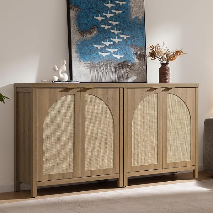 SICOTAS 68" W Rattan Sideboard Buffet Cabinet with Storage Set of 2, Mid...