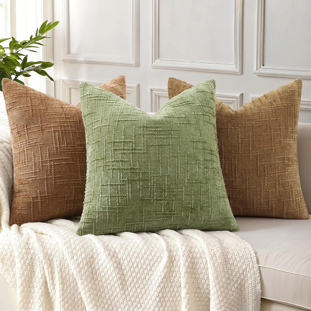 decorUhome Textured Chenille Throw Pillow Covers 24x24 Set of 2 Camel