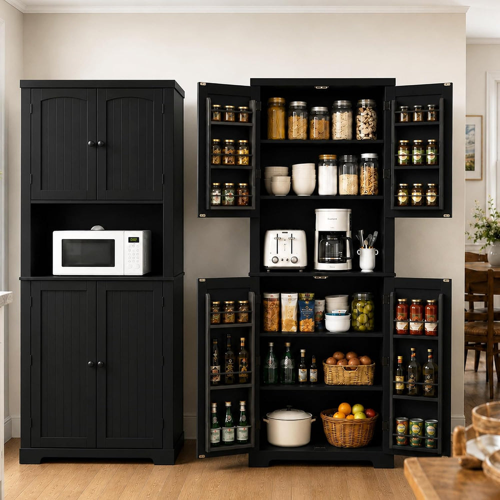 HLR 72" Kitchen Pantry Storage Cabinet with Open Countertop, Freestandin...