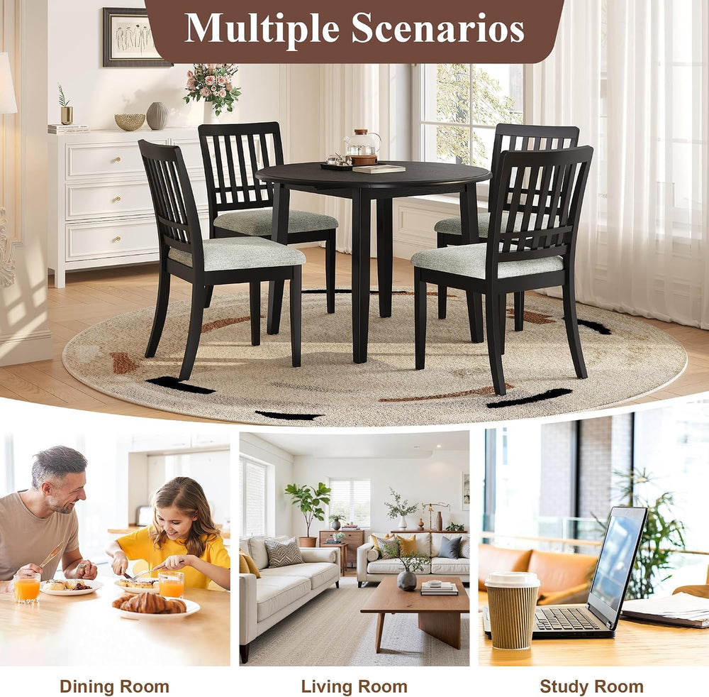 Solid Wood Small Dining Table and 2 Chairs, Black