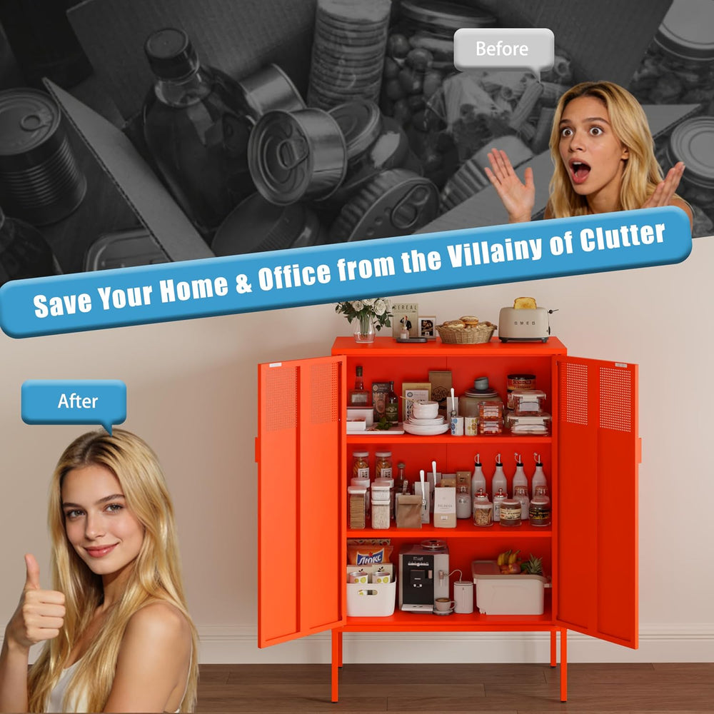 3-Tier Metal Storage Cabinet with 2 Adjustable Shelves & Mesh Doors