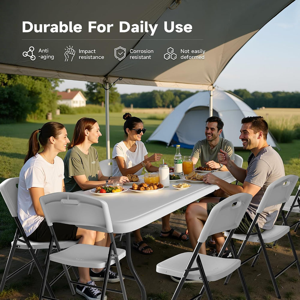 8FT Folding Table Set with 10 Folding Chairs, Heavy Duty 660 lbs Table & ...