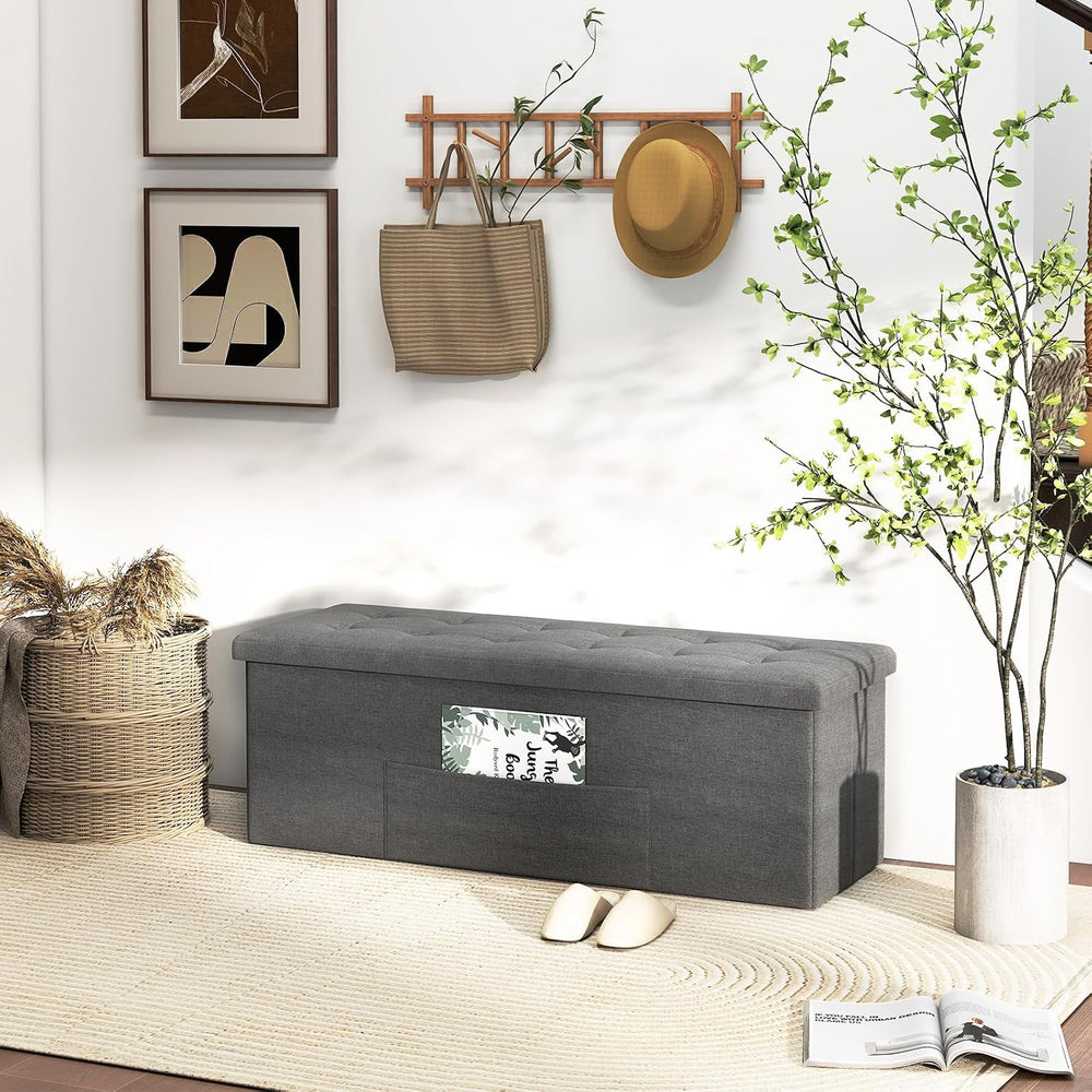 43" Folding Storage Ottoman Bench, End of Bed Foot Rest Stool with Remov...