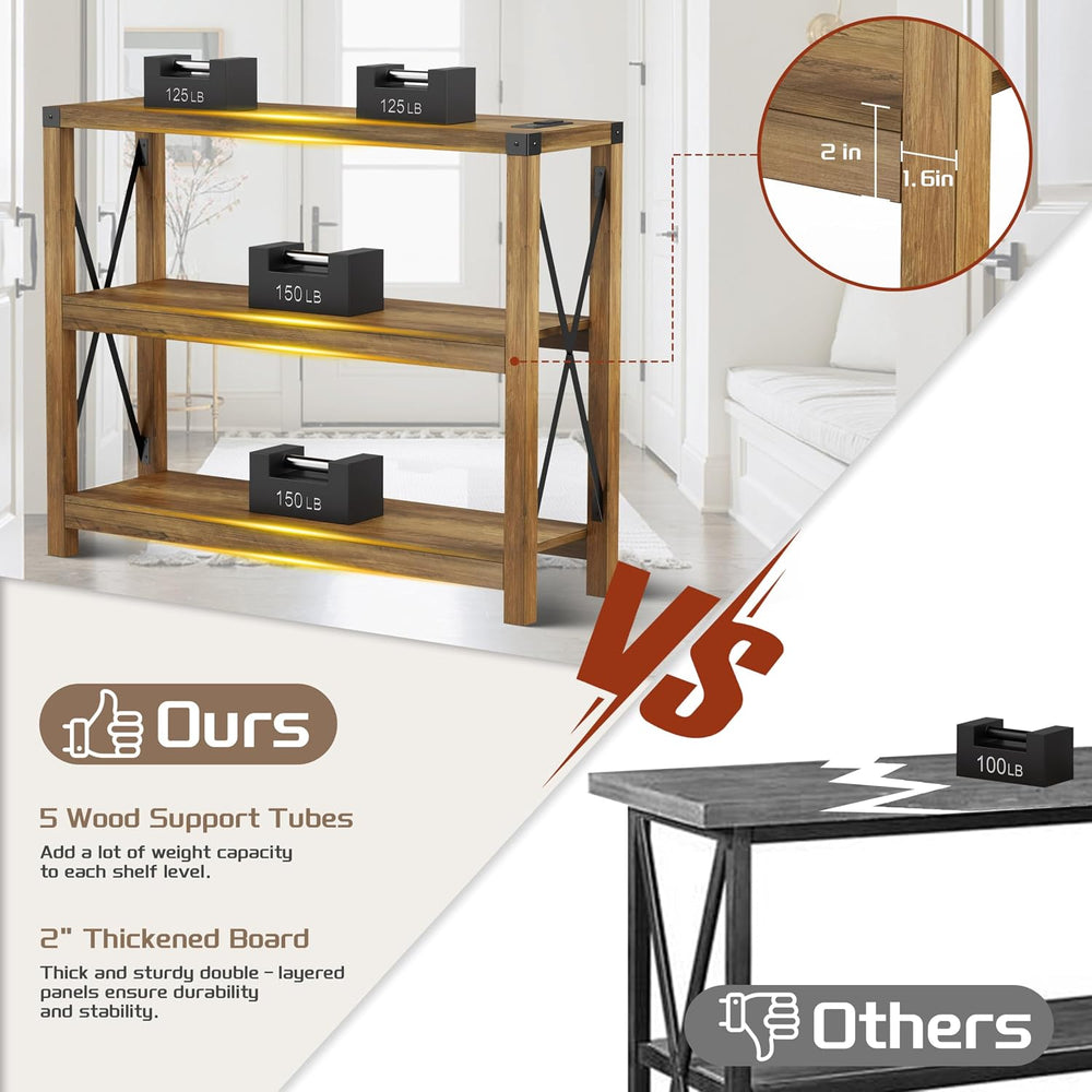 Entryway Table with Outlets and USB Ports, Console Table with 3-Tier Open Sto...