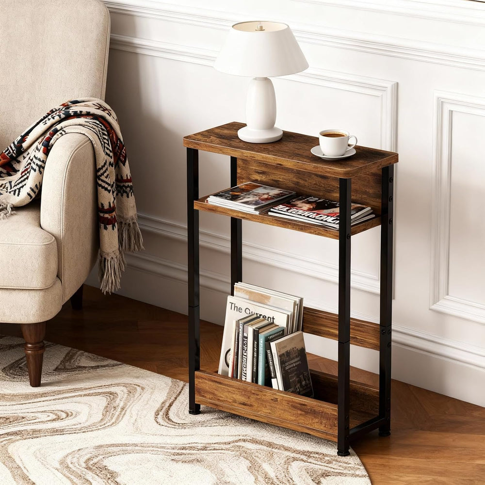 Garvee Narrow Side Table, 3-Tier Slim End Table with Storage Shelf, Modern So...