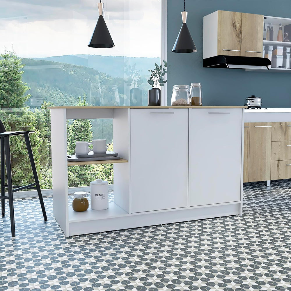 Kitchen Island with Large Countertop and Double Door Cabinet | Includes doubl...