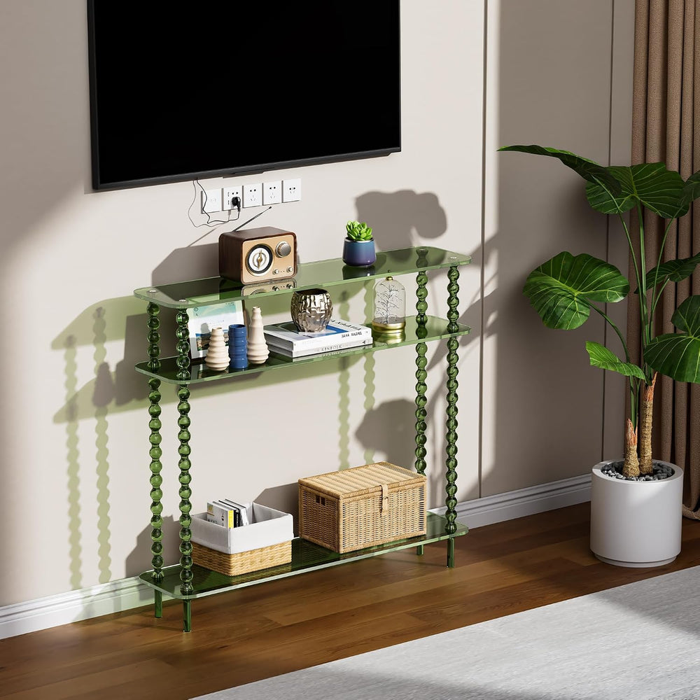 Acrylic Console Table Narrow, 3 Tier Long Entryway Table with Storage, Mid-Ce...