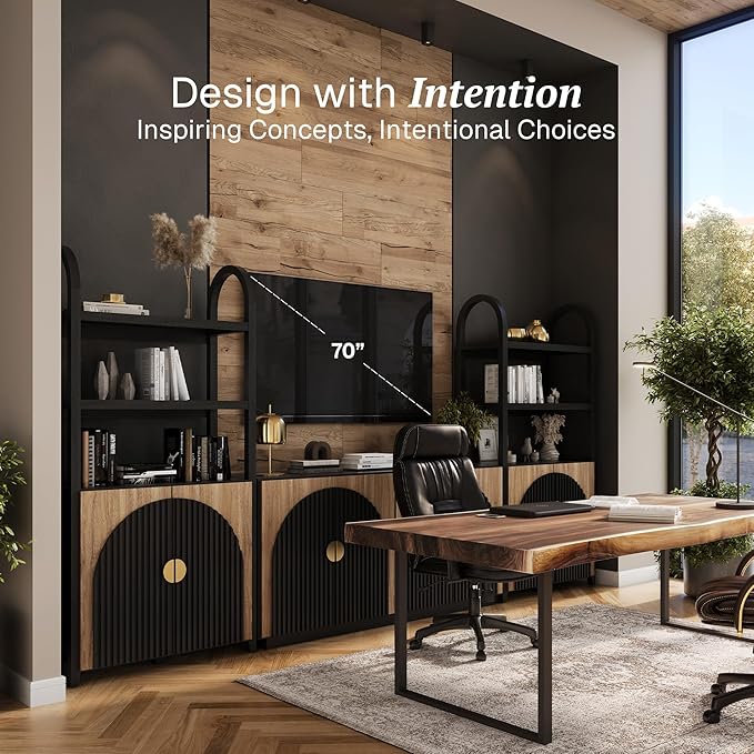 BELLEZE 4-Piece Modular Arched TV Stand Entertainment Center Set, Mid Century...