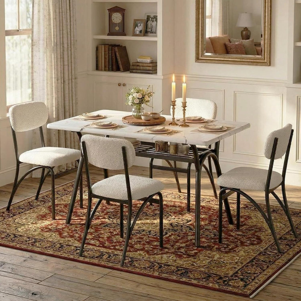 5-Piece Dining Table Set for 4, Modern Kitchen Table with 4 Boucle Chairs, Re...