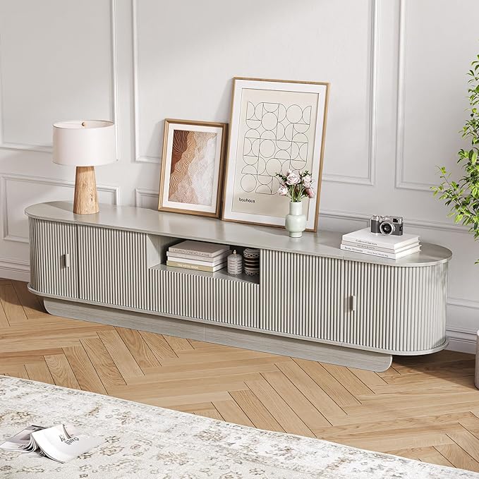 86.61'' Tambour TV Stand for 55-85 Inch, Entertainment Center with La...