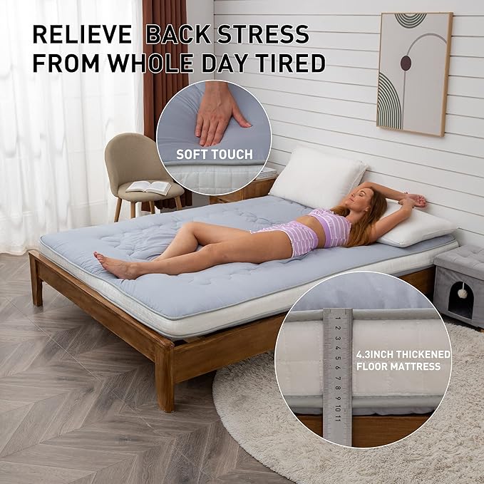 Dr.Futon Japanese Floor Futon Mattress Mat Extra Thick Folding Roll Up Bed fo...