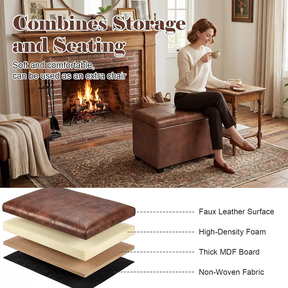 Joveco 24" Leather Storage Ottoman Bench, Rectangle Foot Rest Stool for ...