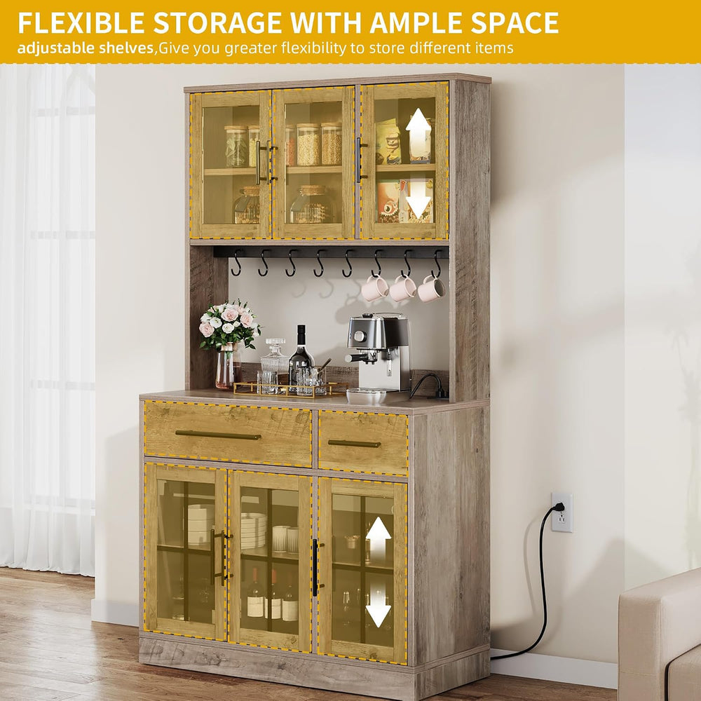 DWVO 71'' Tall Kitchen Pantry Storage Cabinet, Ivory Grey | Charge St...